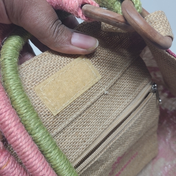 Earth Accessories | Pink & Green Double Strap Tote Satchel Bag (One Size) - Picture 3 of 13